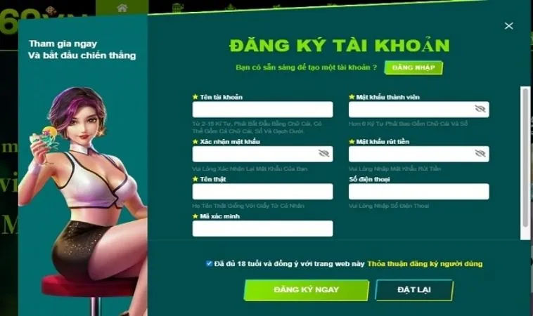 Kinh Nghiệm Đăng Ký 69VN: Bí Quyết Từ Cao Thủ Cá Cược 2 Giao diện đăng ký 69VN